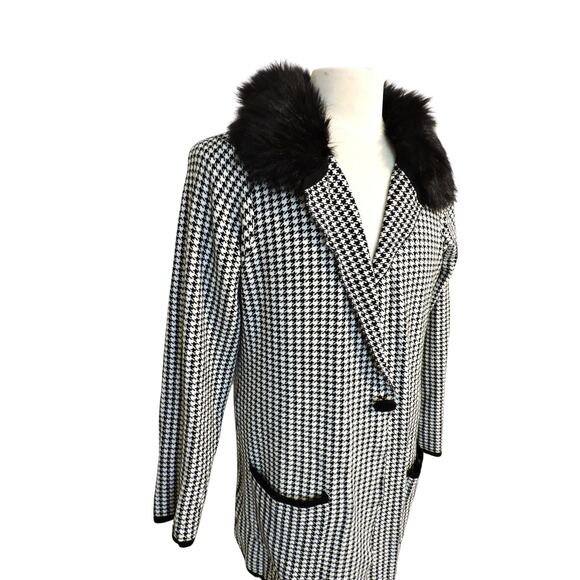Lauren Michelle Houndstooth Cardigan Detachable Fur Collar - Picture 3 of 7
